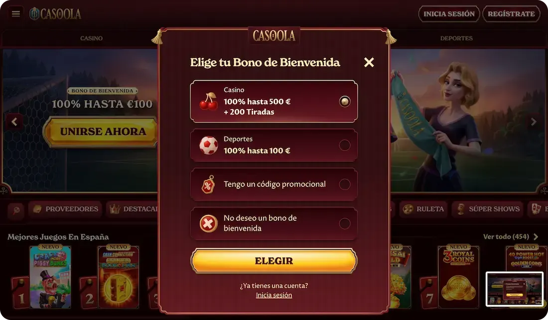 bono de bienvenida del casino casoola
